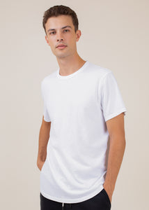 man wearing t-shirt in white