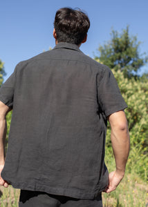 back of dark grey men's linen button down