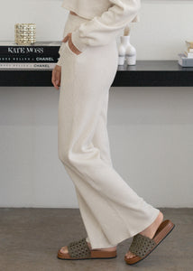 organic thermal wide leg pant in coconut milk side view