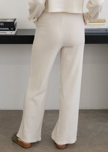 organic thermal wide leg pant in coconut milk rear view