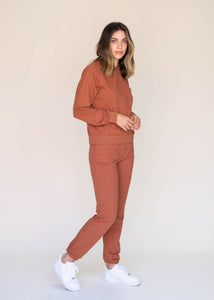 womens perfect jogger in rust, matching loungewear set