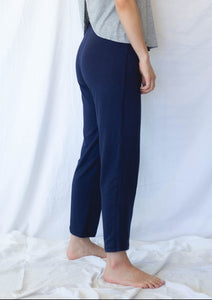 tapered pant with elastic waistband, pajamas, sustainable pajama bottoms in navy